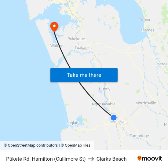 Pūkete Rd, Hamilton (Cullimore St) to Clarks Beach map