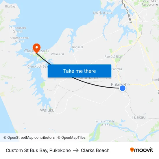 Custom St Bus Bay, Pukekohe to Clarks Beach map