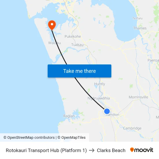 Rotokauri Transport Hub (Platform 1) to Clarks Beach map