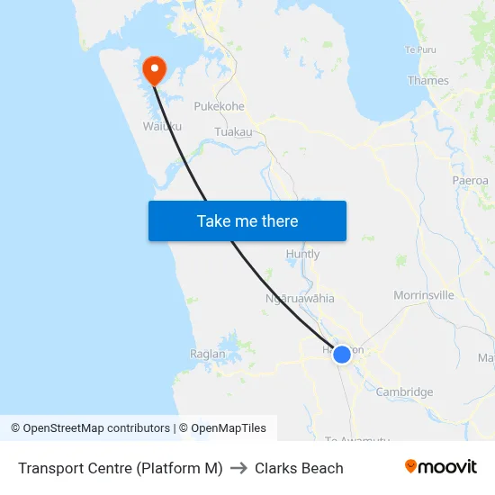 Transport Centre (Platform M) to Clarks Beach map