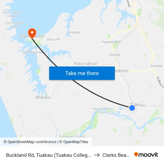 Buckland Rd, Tuakau (Tuakau College) to Clarks Beach map