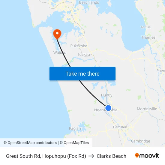 Great South Rd, Hopuhopu (Fox Rd) to Clarks Beach map