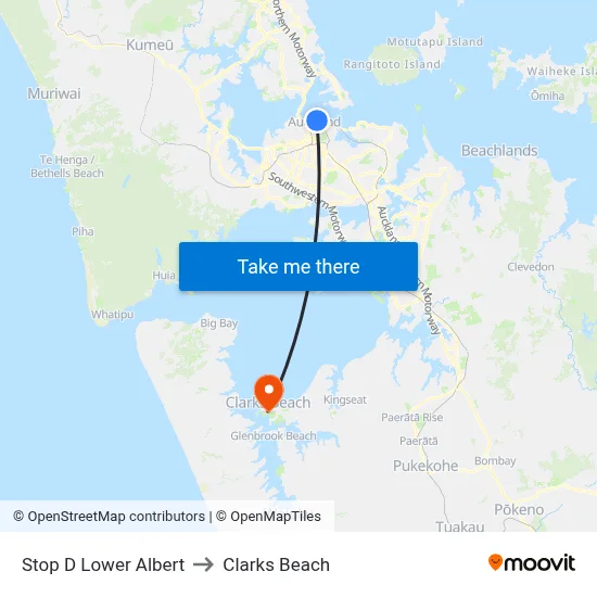 Stop D Lower Albert to Clarks Beach map