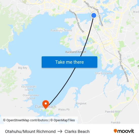 Otahuhu/Mount Richmond to Clarks Beach map