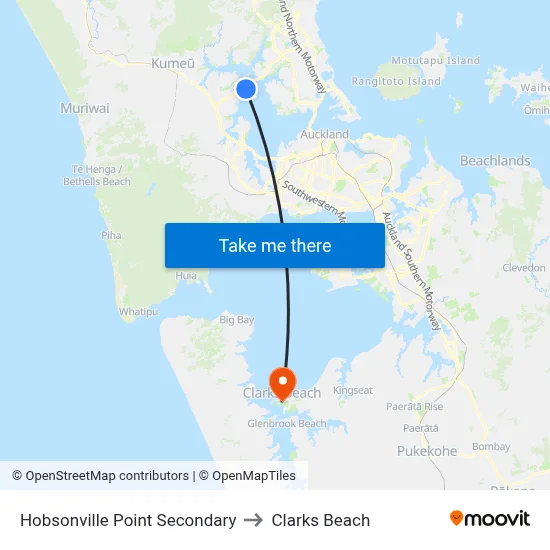 Hobsonville Point Secondary to Clarks Beach map