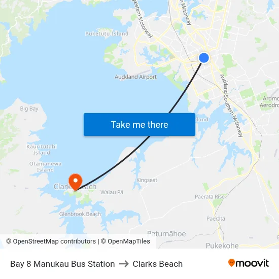 Bay 8 Manukau Bus Station to Clarks Beach map