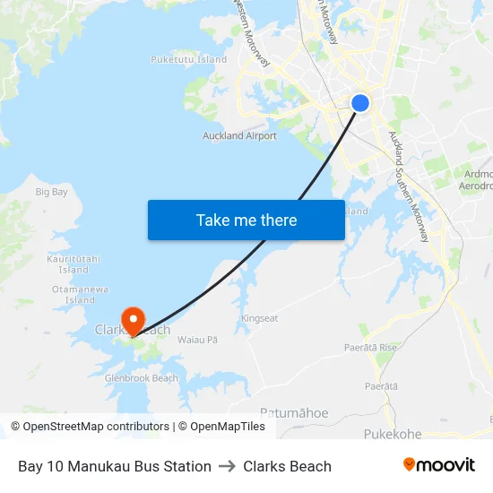 Bay 10 Manukau Bus Station to Clarks Beach map