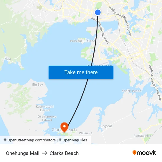 Onehunga Mall to Clarks Beach map