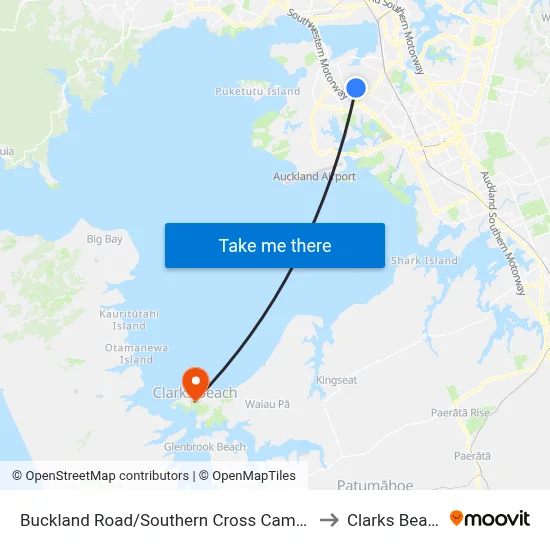 Buckland Road/Southern Cross Campus to Clarks Beach map