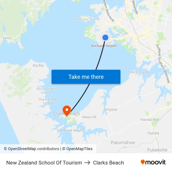 New Zealand School Of Tourism to Clarks Beach map