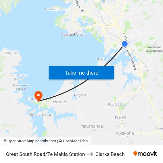 Great South Road/Te Mahia Station to Clarks Beach map