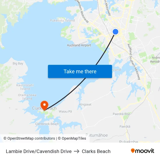 Lambie Drive/Cavendish Drive to Clarks Beach map