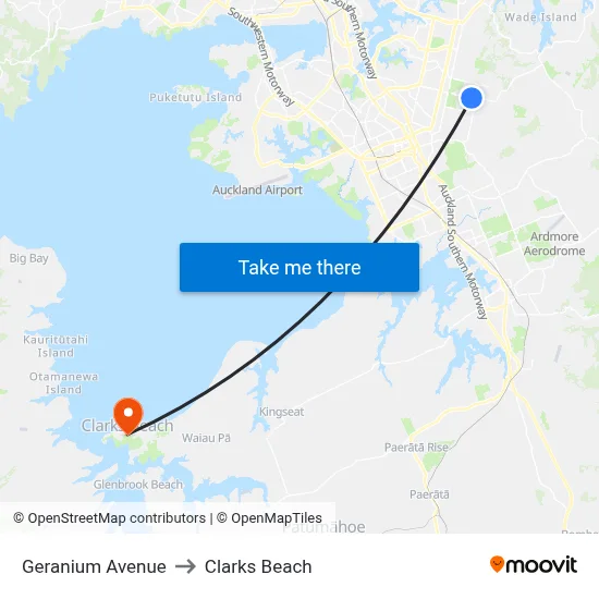 Geranium Avenue to Clarks Beach map
