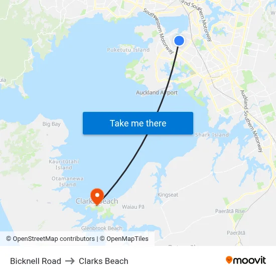 Bicknell Road to Clarks Beach map