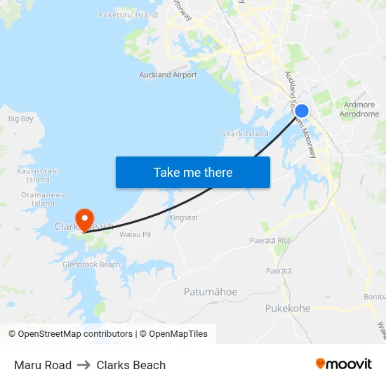 Maru Road to Clarks Beach map