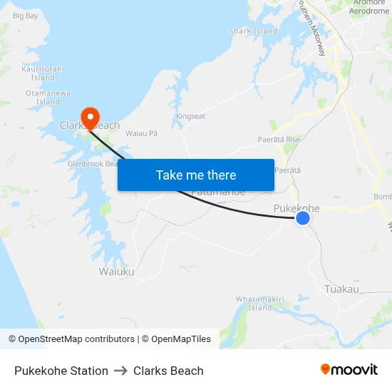 Pukekohe Station to Clarks Beach map
