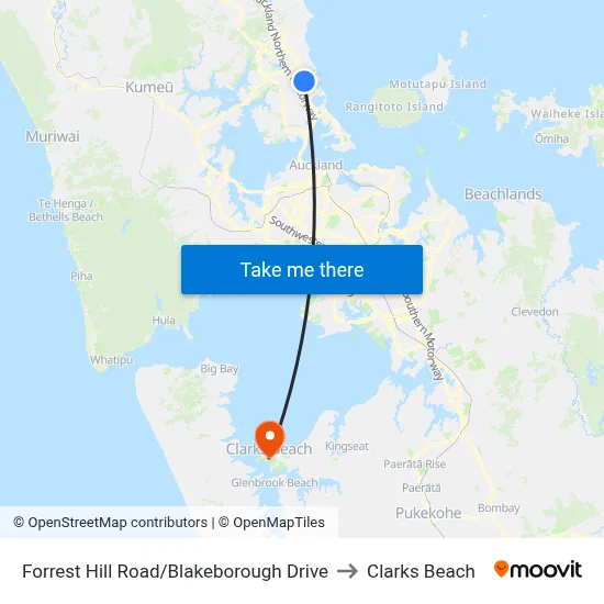 Forrest Hill Road/Blakeborough Drive to Clarks Beach map