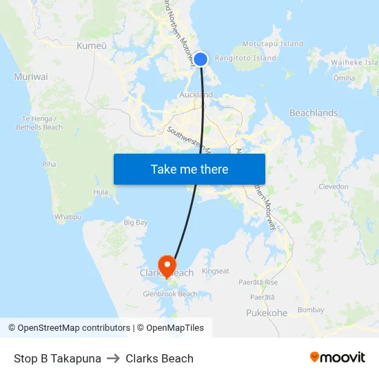 Stop B Takapuna to Clarks Beach map