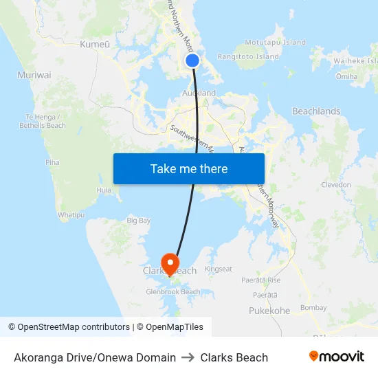 Akoranga Drive/Onewa Domain to Clarks Beach map