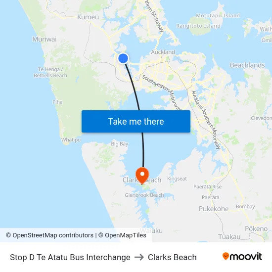 Stop D Te Atatu Bus Interchange to Clarks Beach map