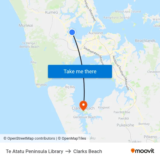 Te Atatu Peninsula Library to Clarks Beach map