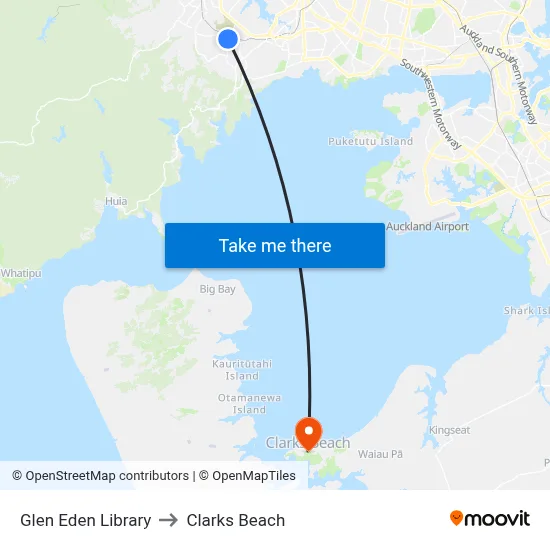 Glen Eden Library to Clarks Beach map