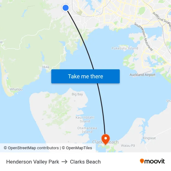 Henderson Valley Park to Clarks Beach map