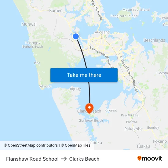 Flanshaw Road School to Clarks Beach map