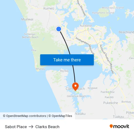 Sabot Place to Clarks Beach map