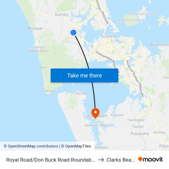 Royal Road/Don Buck Road Roundabout to Clarks Beach map