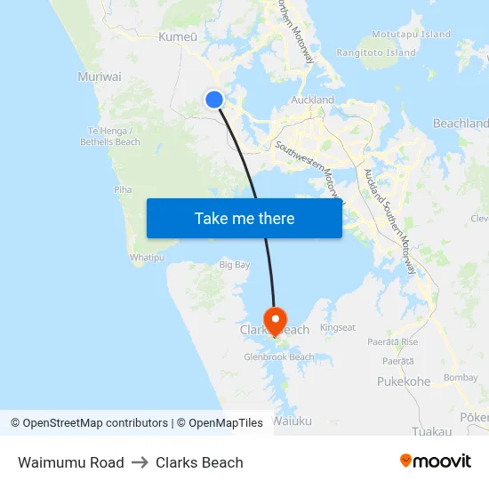 Waimumu Road to Clarks Beach map