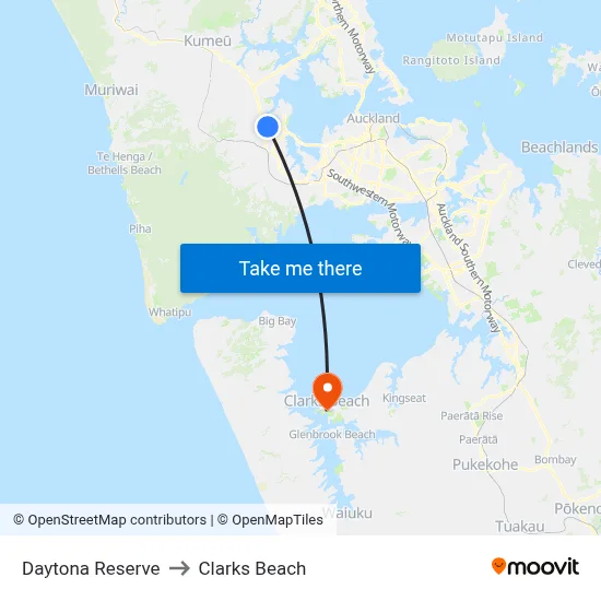 Daytona Reserve to Clarks Beach map