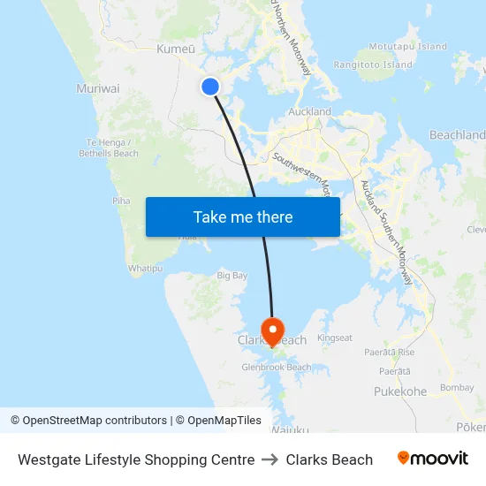 Westgate Lifestyle Shopping Centre to Clarks Beach map