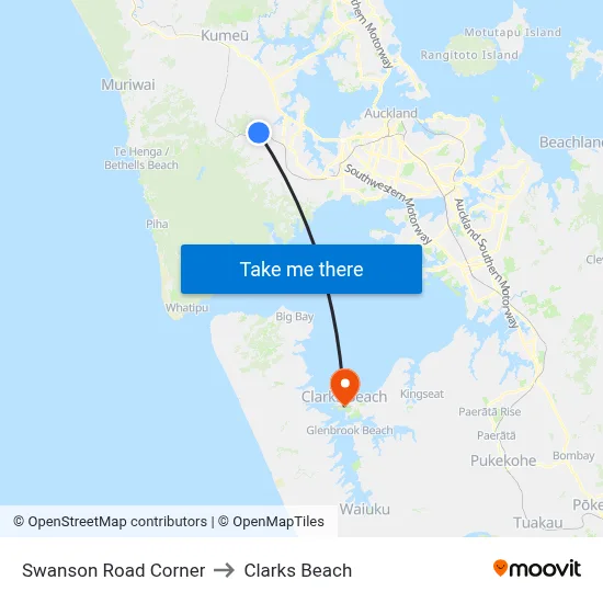 Swanson Road Corner to Clarks Beach map