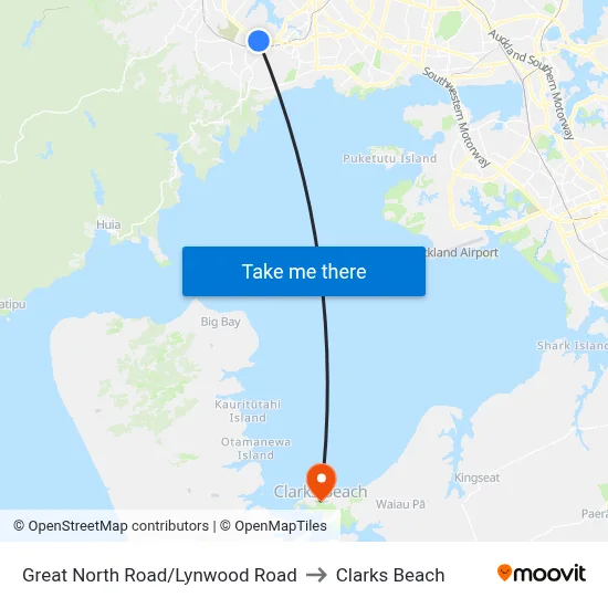 Great North Road/Lynwood Road to Clarks Beach map