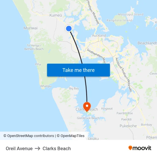 Oreil Avenue to Clarks Beach map
