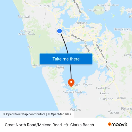 Great North Road/Mcleod Road to Clarks Beach map