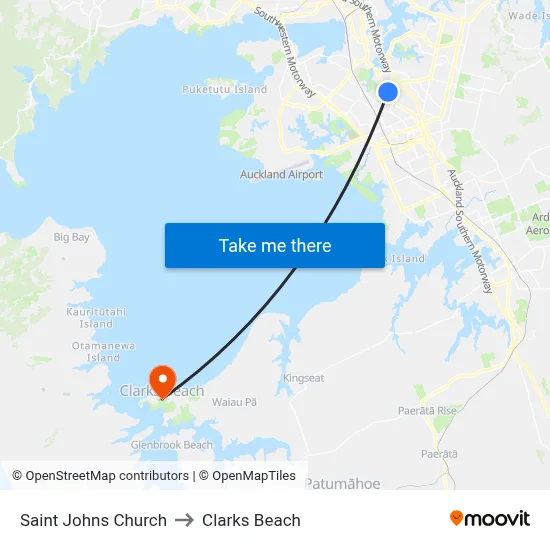 Saint Johns Church to Clarks Beach map