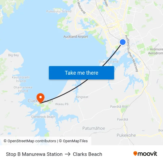 Stop B Manurewa Station to Clarks Beach map
