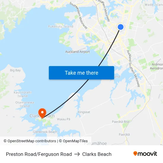 Preston Road/Ferguson Road to Clarks Beach map