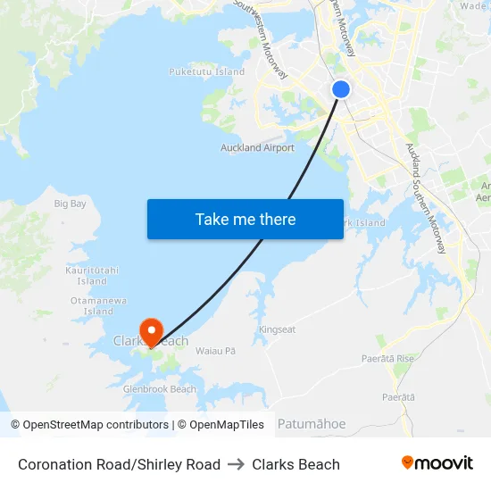 Coronation Road/Shirley Road to Clarks Beach map