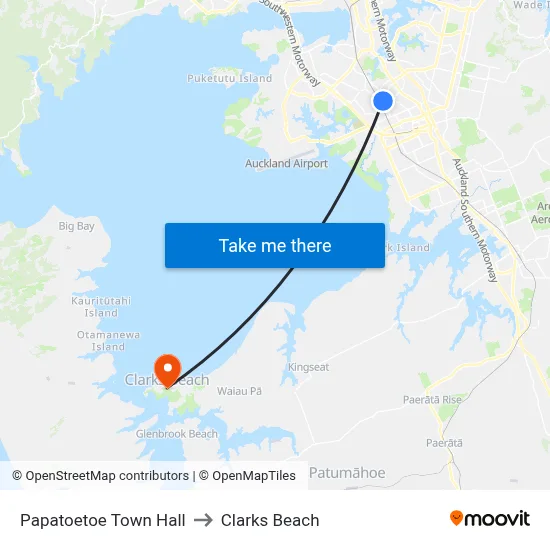 Papatoetoe Town Hall to Clarks Beach map