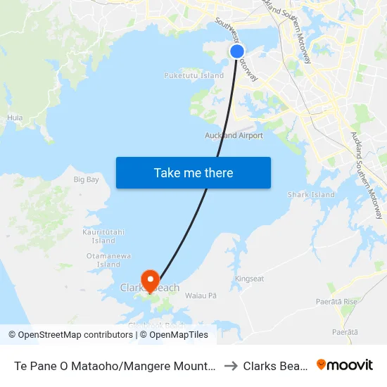 Te Pane O Mataoho/Mangere Mountain to Clarks Beach map