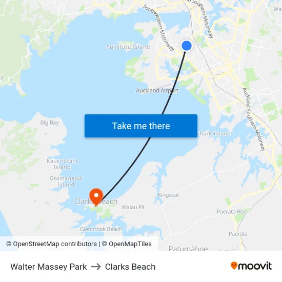 Walter Massey Park to Clarks Beach map