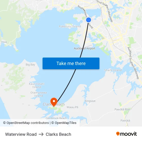 Waterview Road to Clarks Beach map