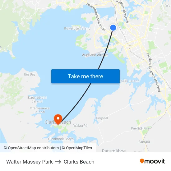 Walter Massey Park to Clarks Beach map