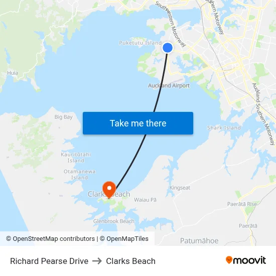 Richard Pearse Drive to Clarks Beach map