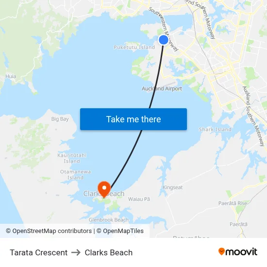 Tarata Crescent to Clarks Beach map