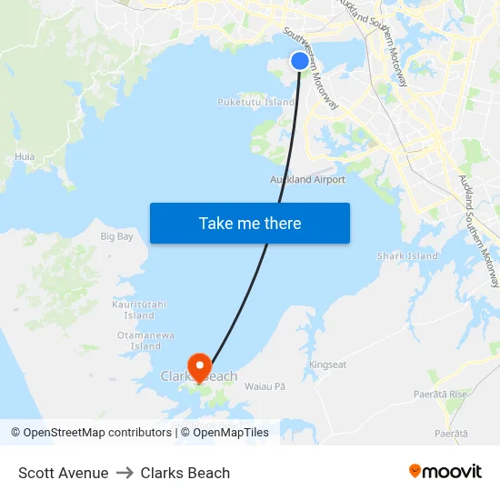 Scott Avenue to Clarks Beach map