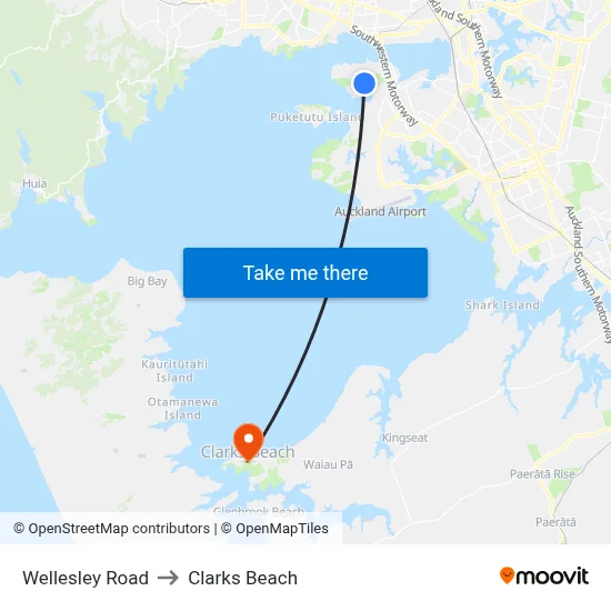 Wellesley Road to Clarks Beach map